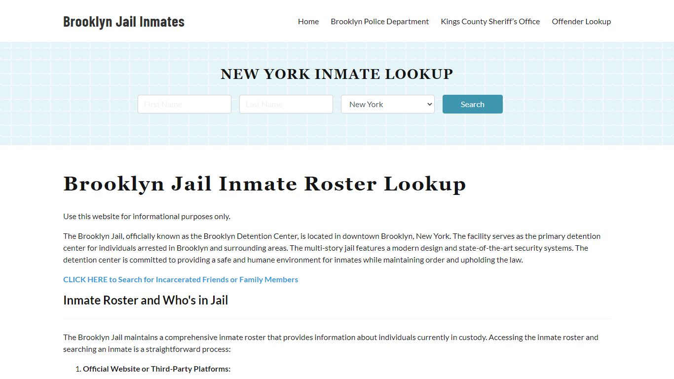 Brooklyn Jail Inmate Roster, Kings County, NY, Offender Search